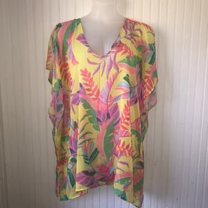 BECCA Retail $98 Costa Tropical Printed Bella Tunic Swimsuit Cover Up Size 1X